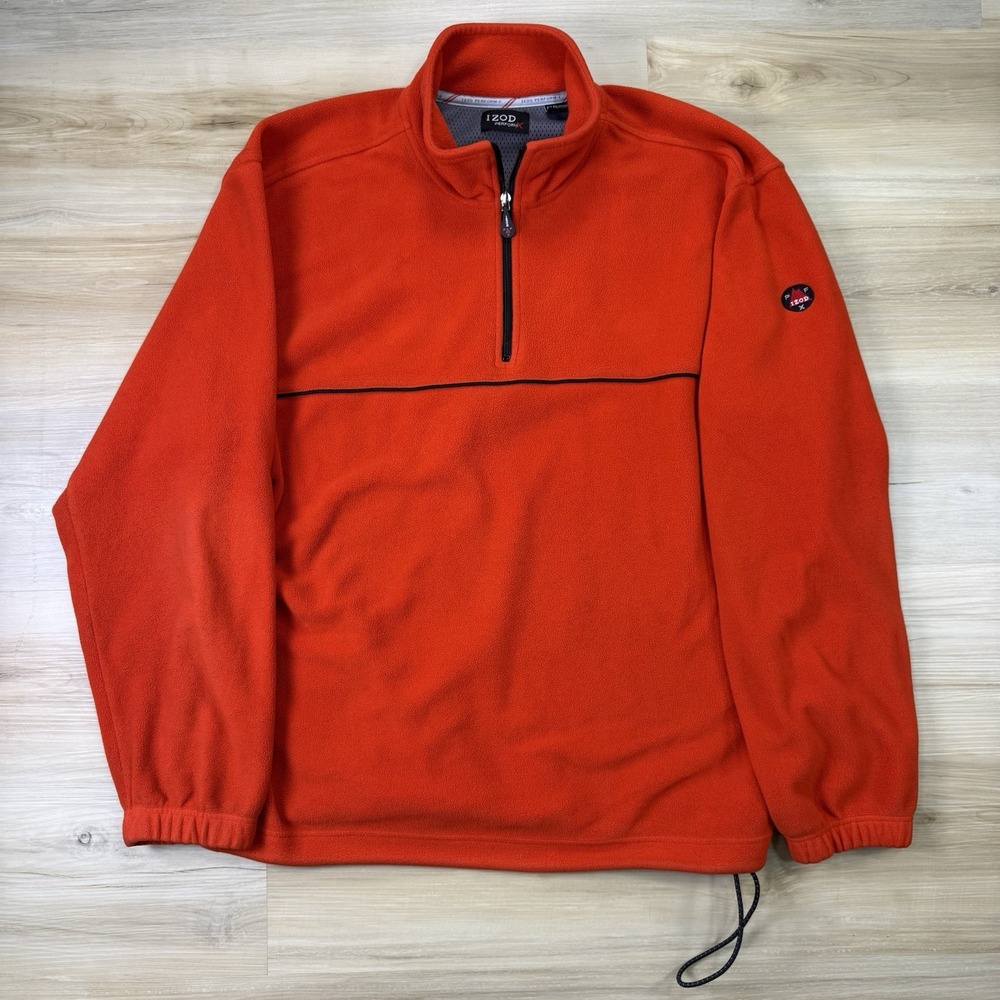 Vintage Izod Perform-X Fleece Pullover Mens XL Orange 1/4 Zip Jacket Soft Cozy